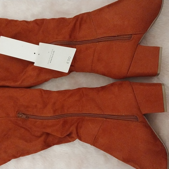 TU rust orange suedette soft feel knee high block heel zip cowboy boots 5 - Picture 9 of 9